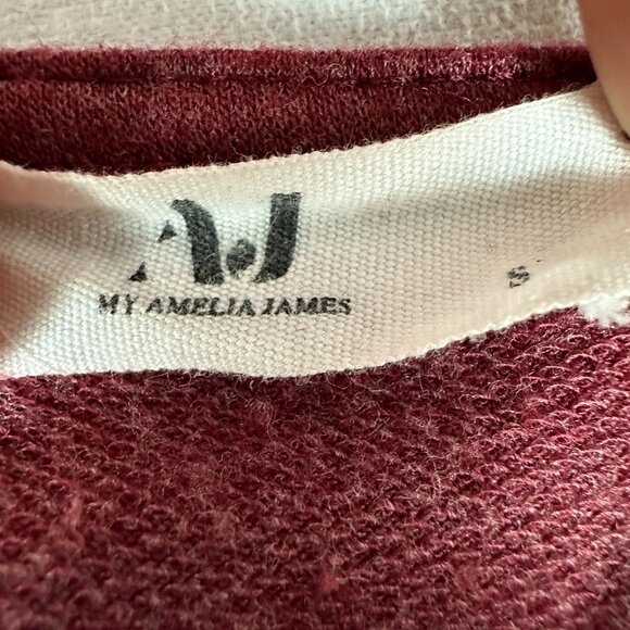 My Amelia James Burgundy Open Front Cardigan Small Long Sleeve Waterfall Hem - Picture 3 of 4